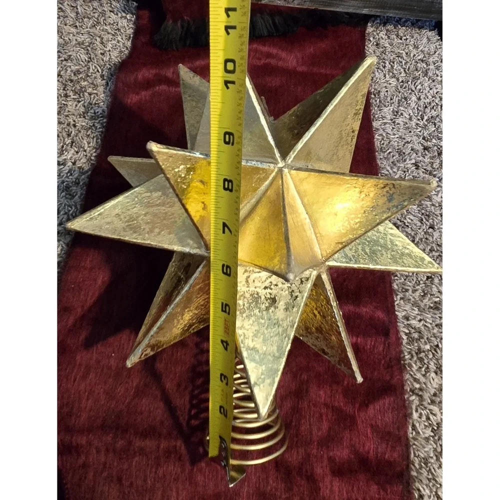 Vintage Gold Moravian Star Christmas Tree Topper Metal Spring 3D 9